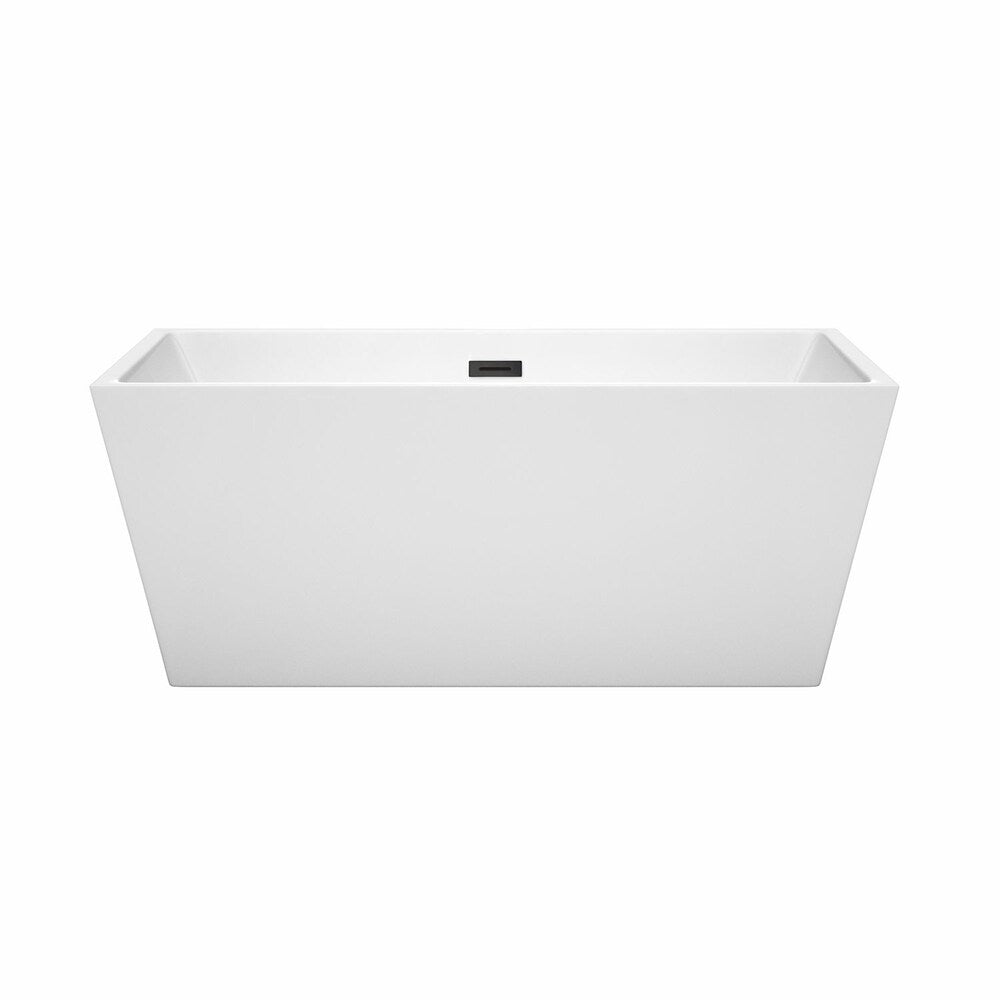 Baignoire autoportante Sara de 59 pouces en blanc avec drain et garniture de trop-plein en noir mat
