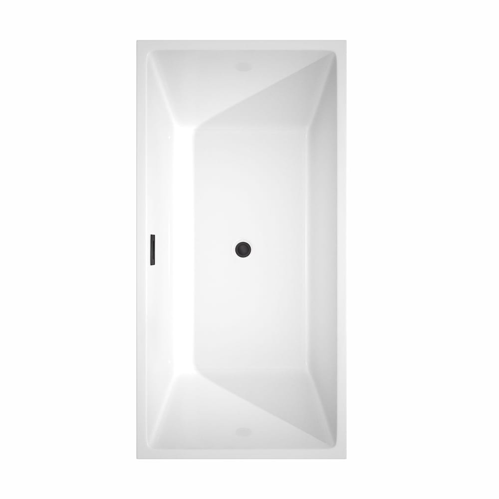 Sara 63 inch Freestanding Bathtub in White with Matte Black Drain and Overflow Trim