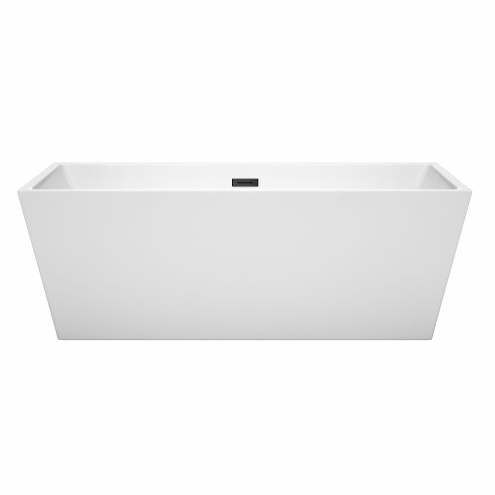 Baignoire autoportante Sara de 67 pouces en blanc avec drain et garniture de trop-plein en noir mat