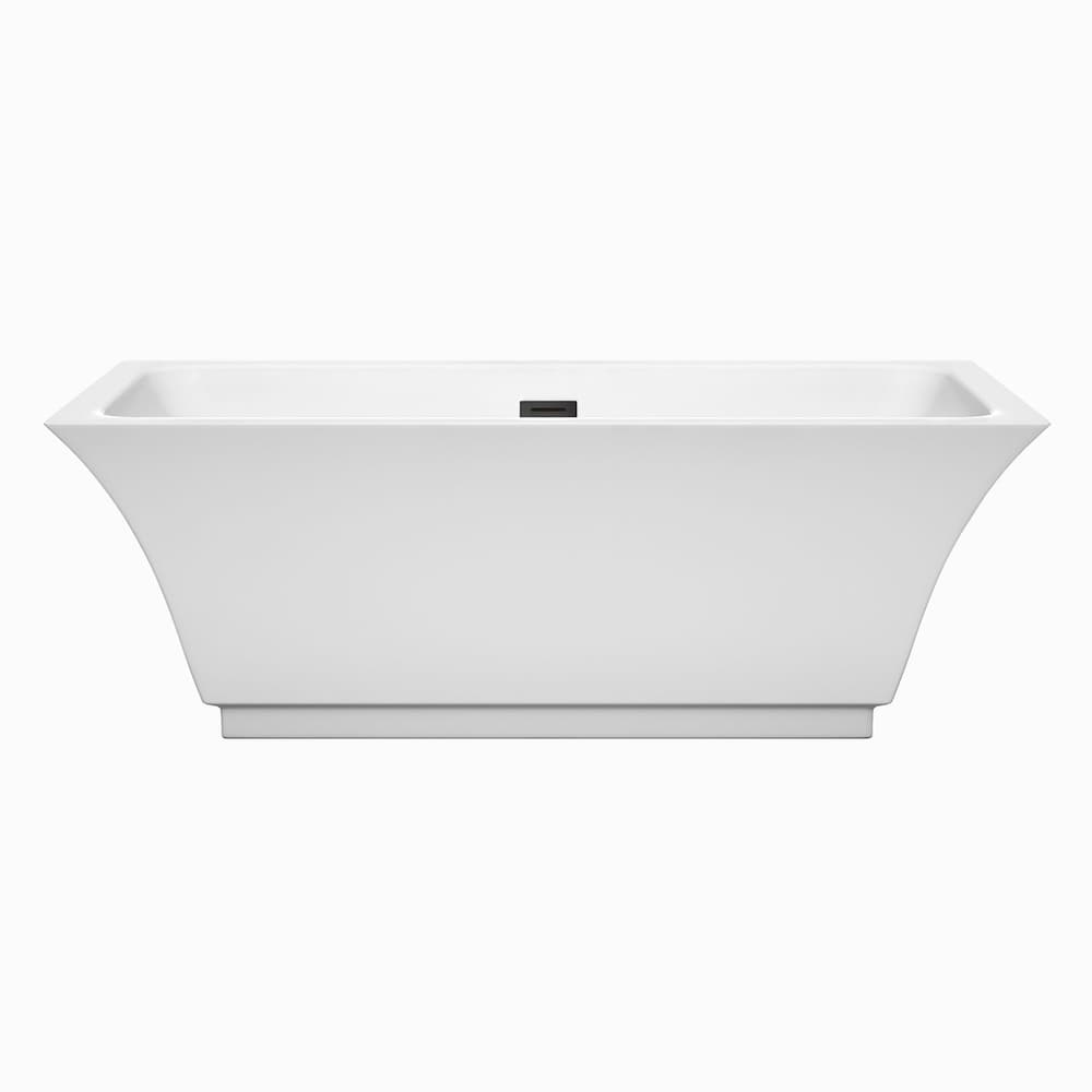 Galina 67 inch Freestanding Bathtub in White with Matte Black Drain and Overflow Trim