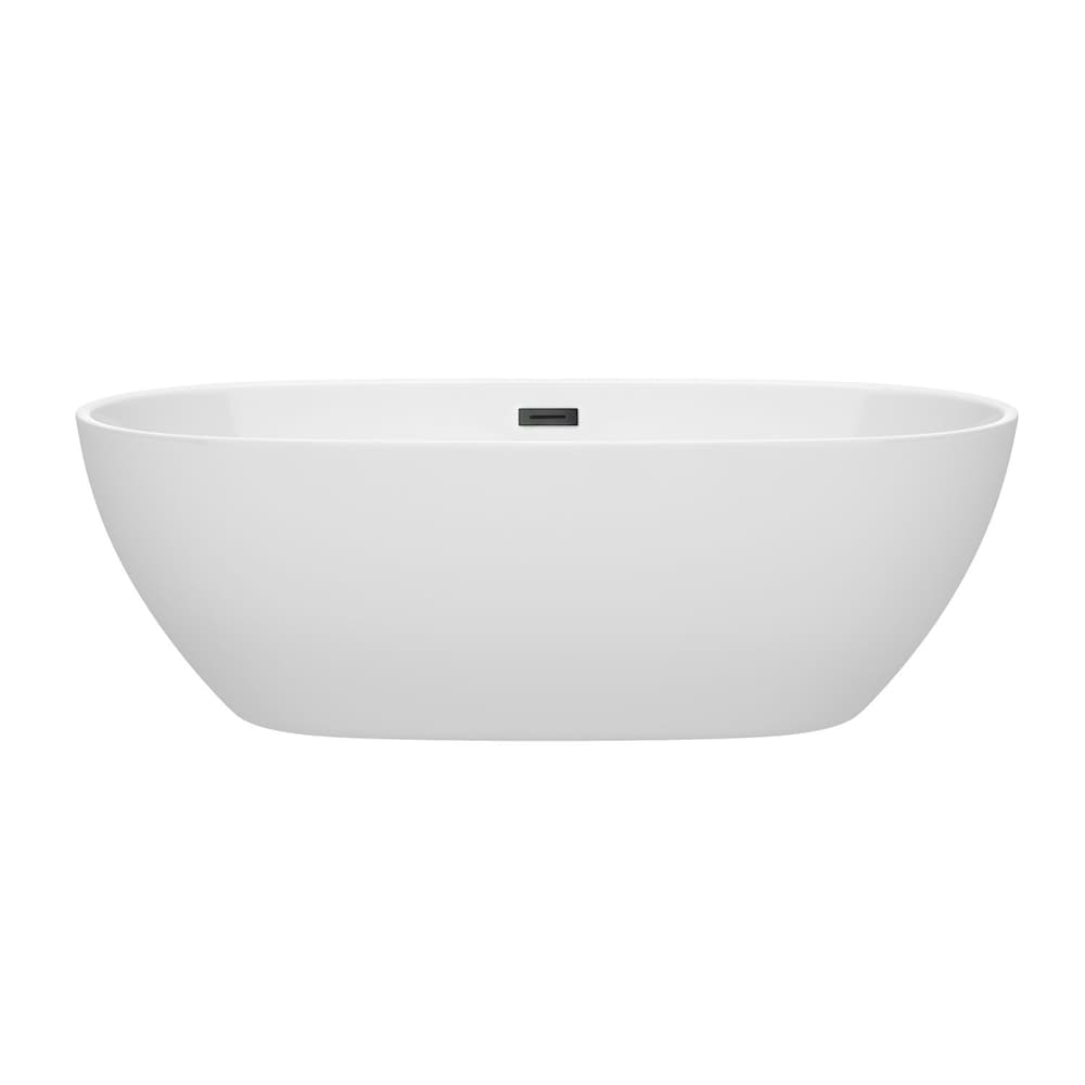 Baignoire autoportante Juno de 71 pouces en blanc avec drain noir mat et garniture de trop-plein