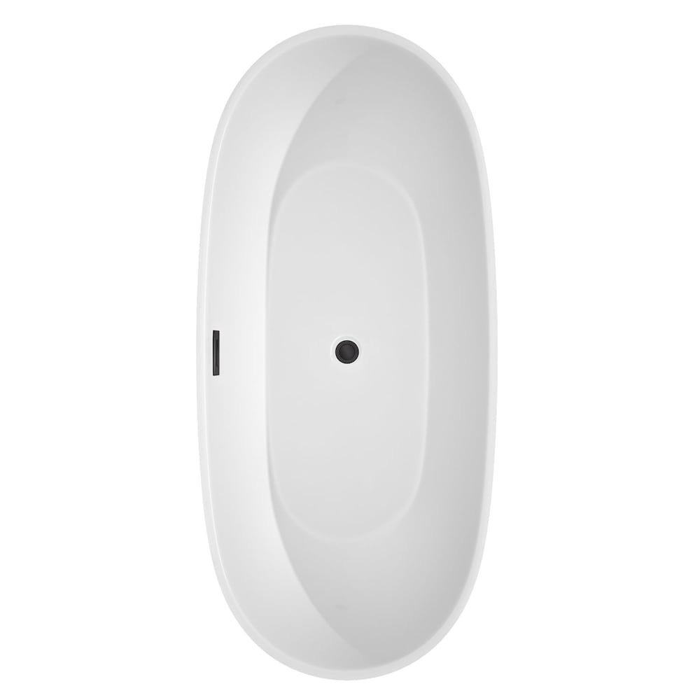 Baignoire autoportante Juno de 71 pouces en blanc avec drain noir mat et garniture de trop-plein