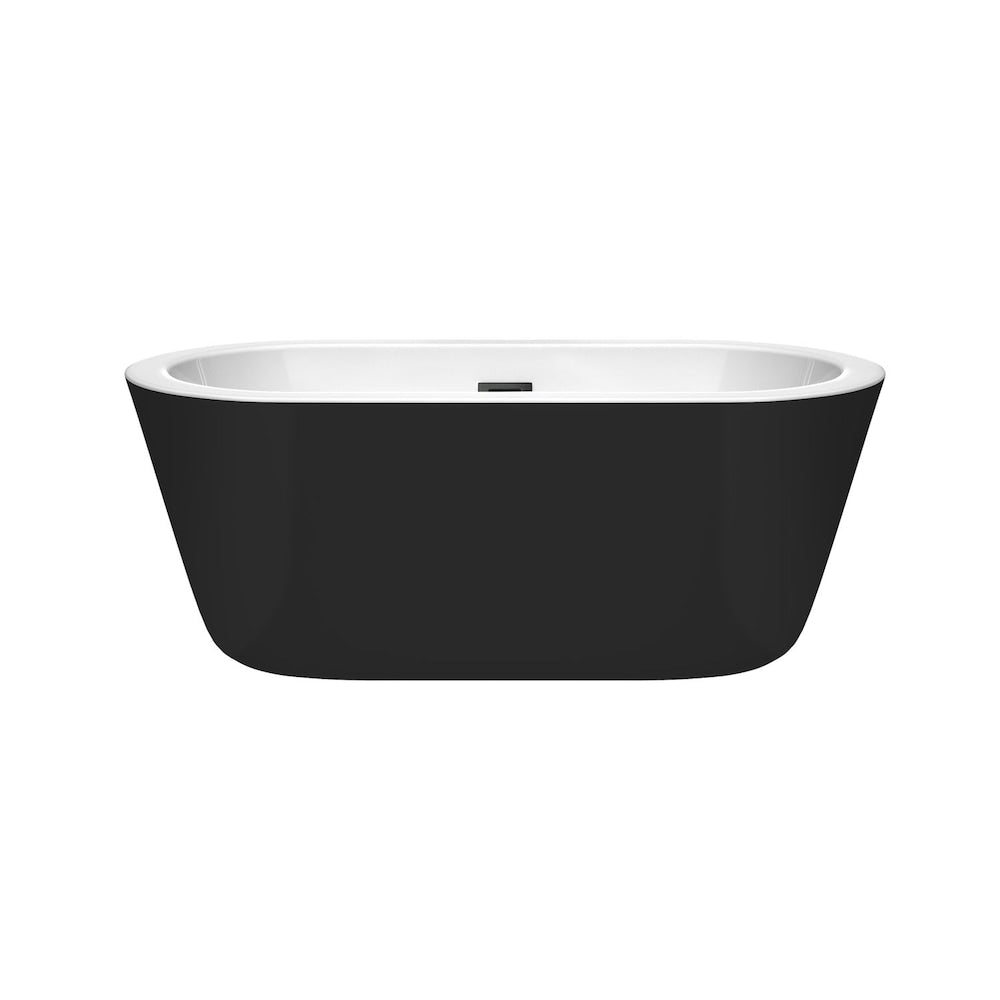 Mermaid 60 inch Freestanding Bathtub in Black with Matte Black Drain and Overflow Trim