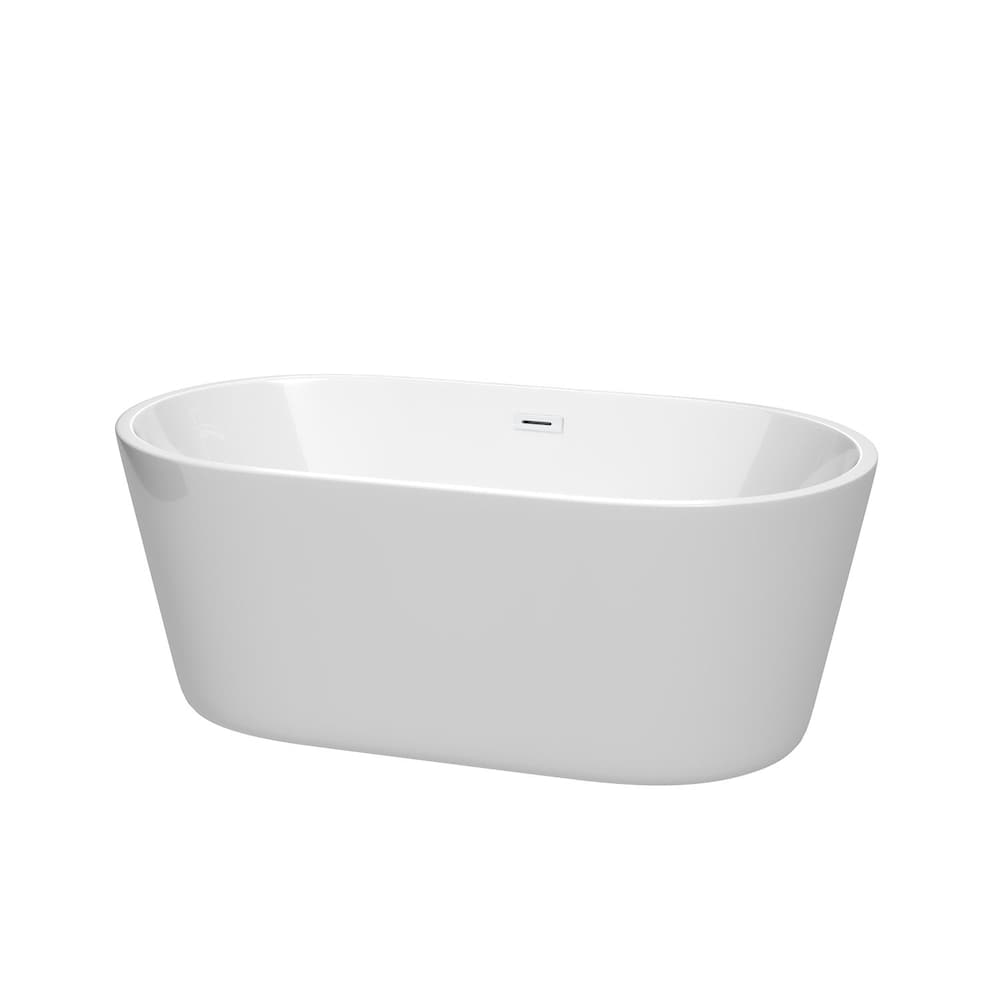 Baignoire autoportante Carissa de 60 pouces en blanc avec drain et garniture de trop-plein blancs brillants