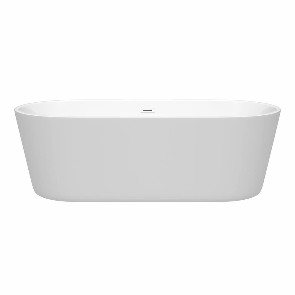 Baignoire autoportante Carissa de 71 pouces en blanc avec drain blanc brillant et garniture de trop-plein