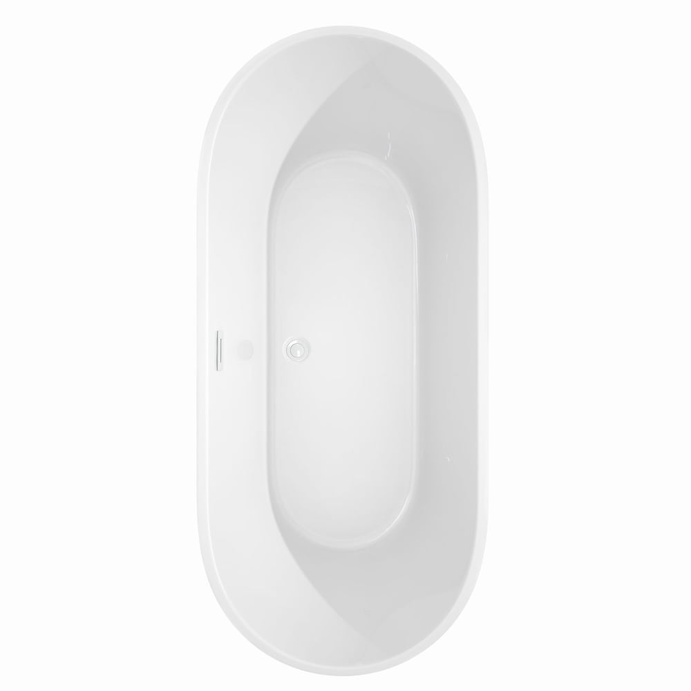 Baignoire autoportante Carissa de 71 pouces en blanc avec drain blanc brillant et garniture de trop-plein