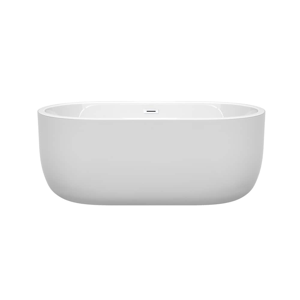 Baignoire autoportante Juliette de 60 pouces en blanc avec drain et garniture de trop-plein blancs brillants