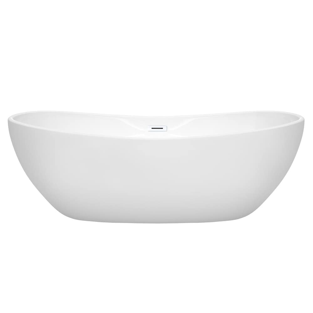 Rebecca 70 inch Freestanding Bathtub in White with Shiny White Drain and Overflow Trim