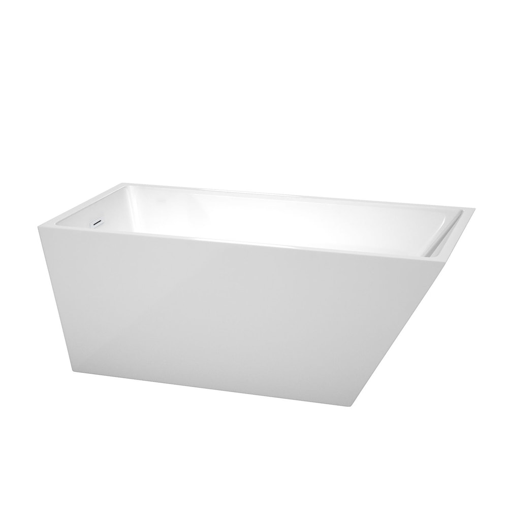 Baignoire autoportante Hannah de 59 pouces en blanc avec drain blanc brillant et garniture de trop-plein