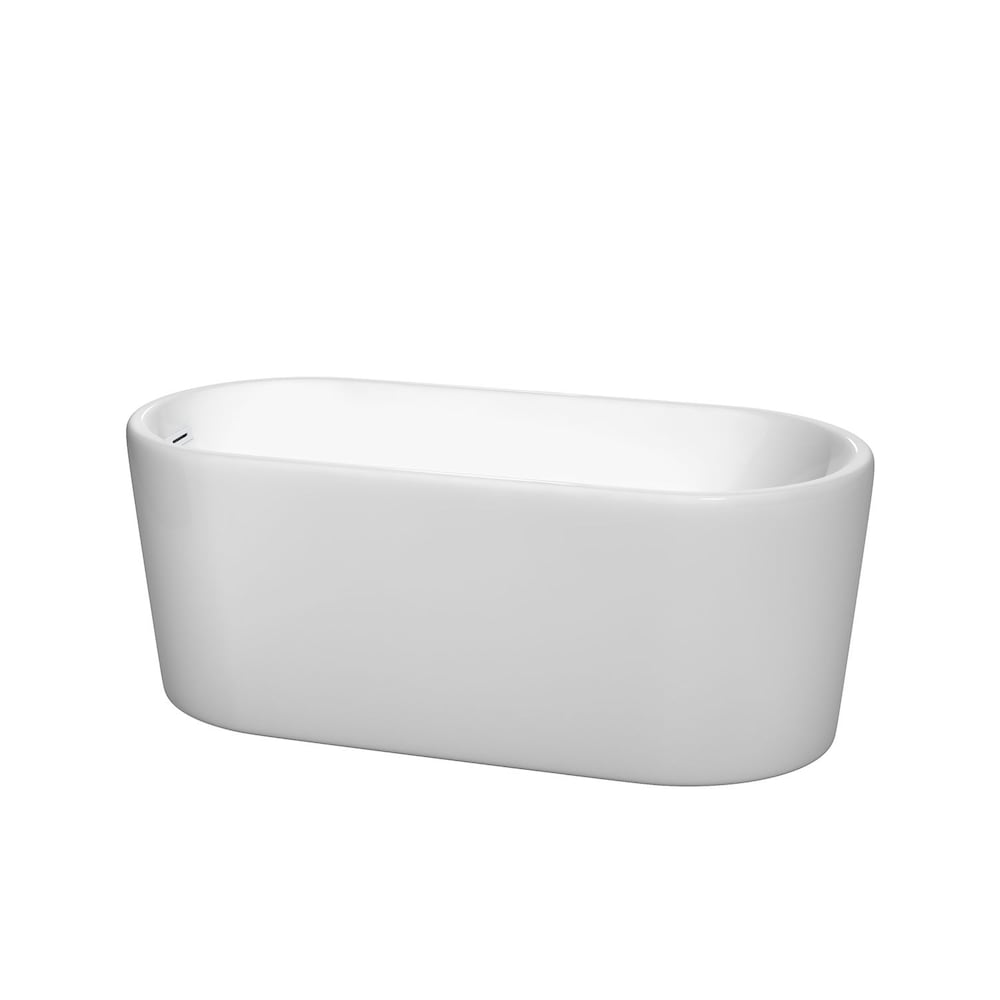 Baignoire autoportante Ursula de 59 pouces en blanc avec drain blanc brillant et garniture de trop-plein