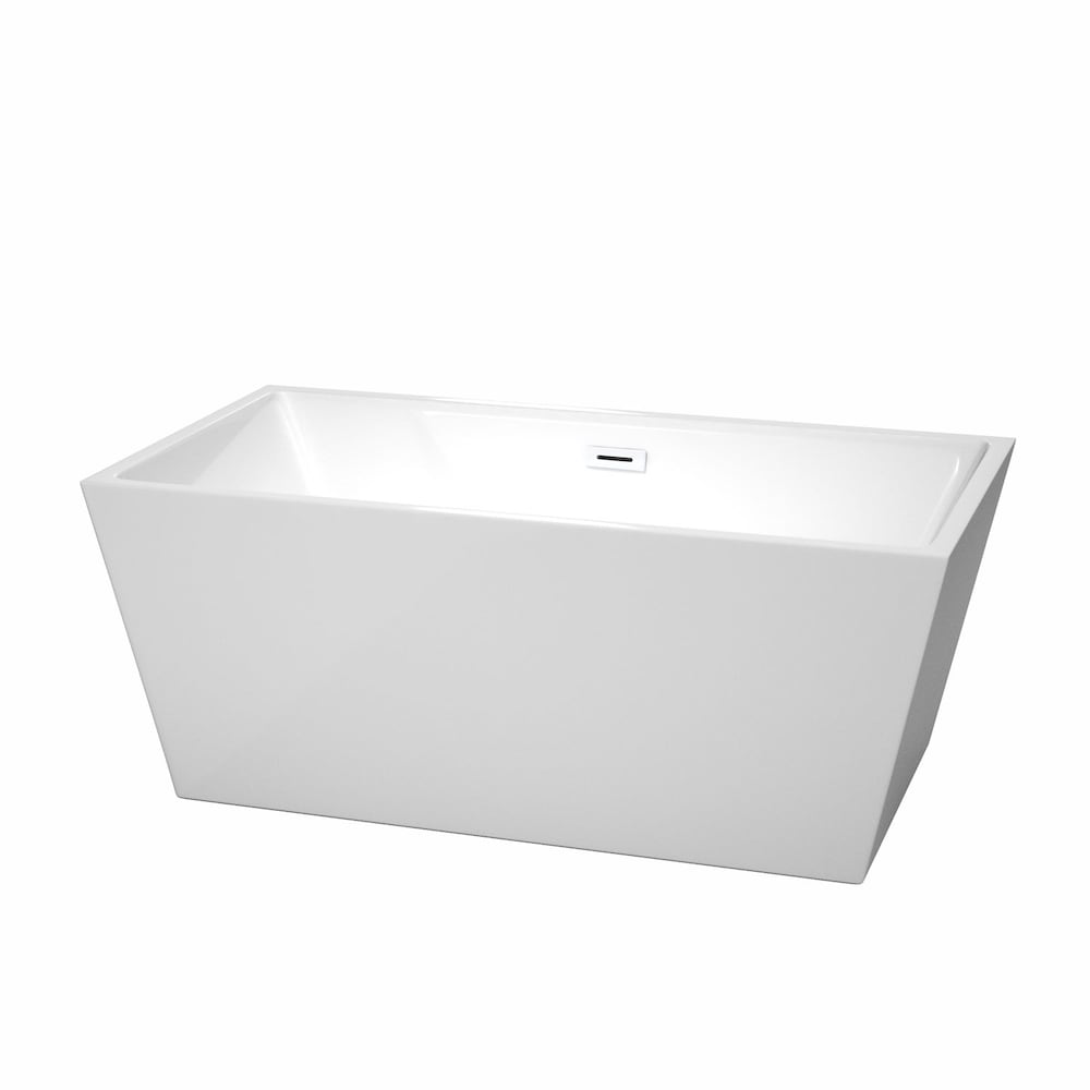 Baignoire autoportante Sara de 59 pouces en blanc avec drain blanc brillant et garniture de trop-plein
