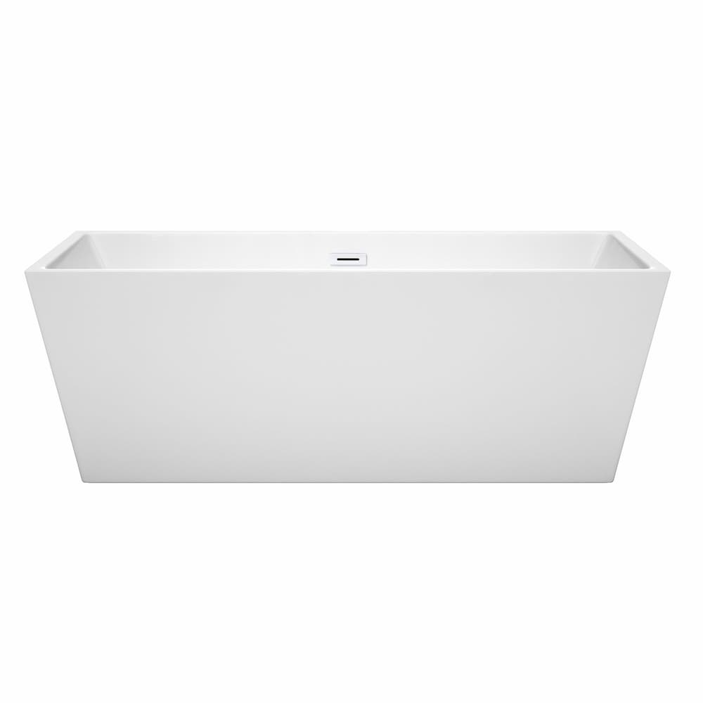 Baignoire autoportante Sara de 67 pouces en blanc avec drain blanc brillant et garniture de trop-plein