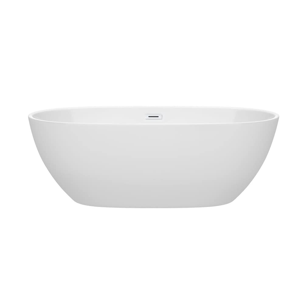 Juno 67 inch Freestanding Bathtub in White with Shiny White Drain and Overflow Trim