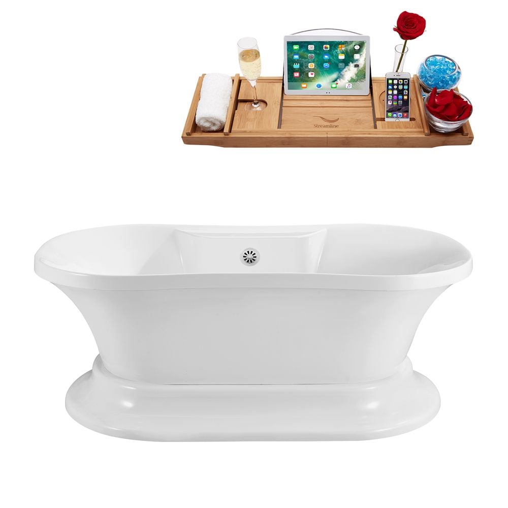 60 inch Streamline N180WH Soaking Freestanding Tub and Tray With External Drain