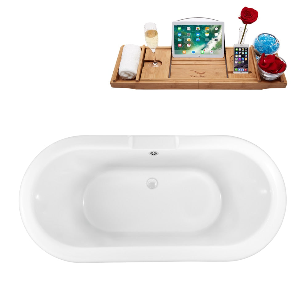 Baignoire autoportante Streamline N180WH de 60 pouces et plateau avec drain externe