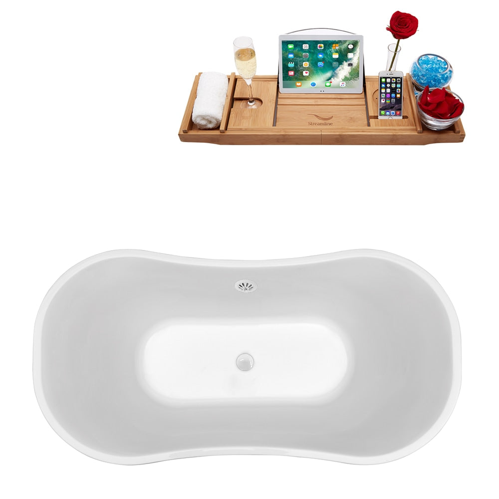 68 inch Streamline N201WH Soaking Freestanding Tub and Tray With External Drain