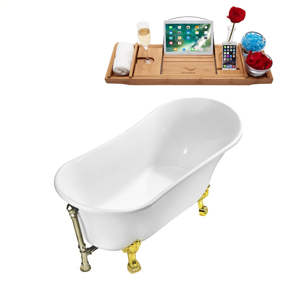 67 inch Streamline N340GLD-BNK Soaking Clawfoot Tub and Tray With External Drain