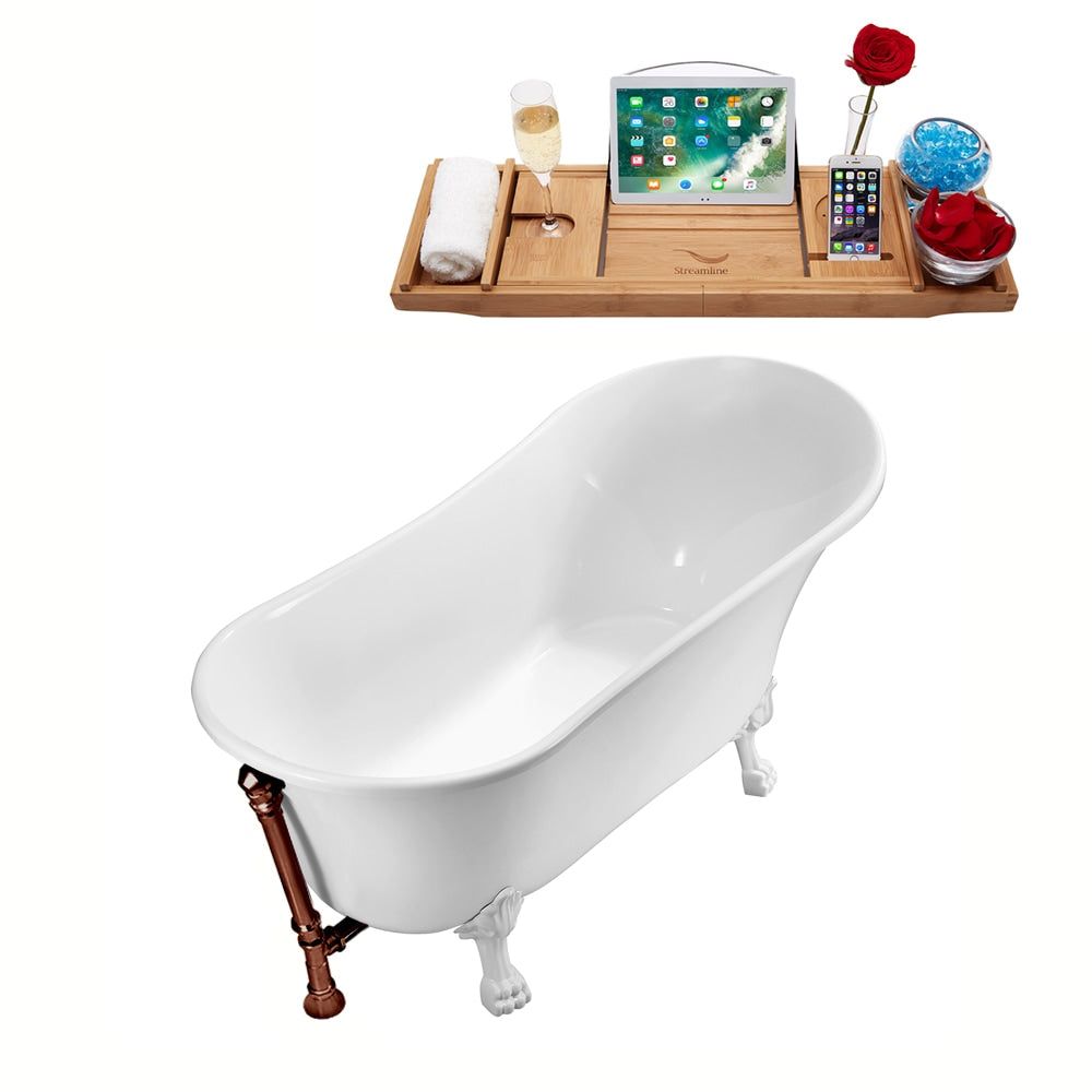 67 inch Streamline N340WH-ORB Soaking Clawfoot Tub and Tray With External Drain