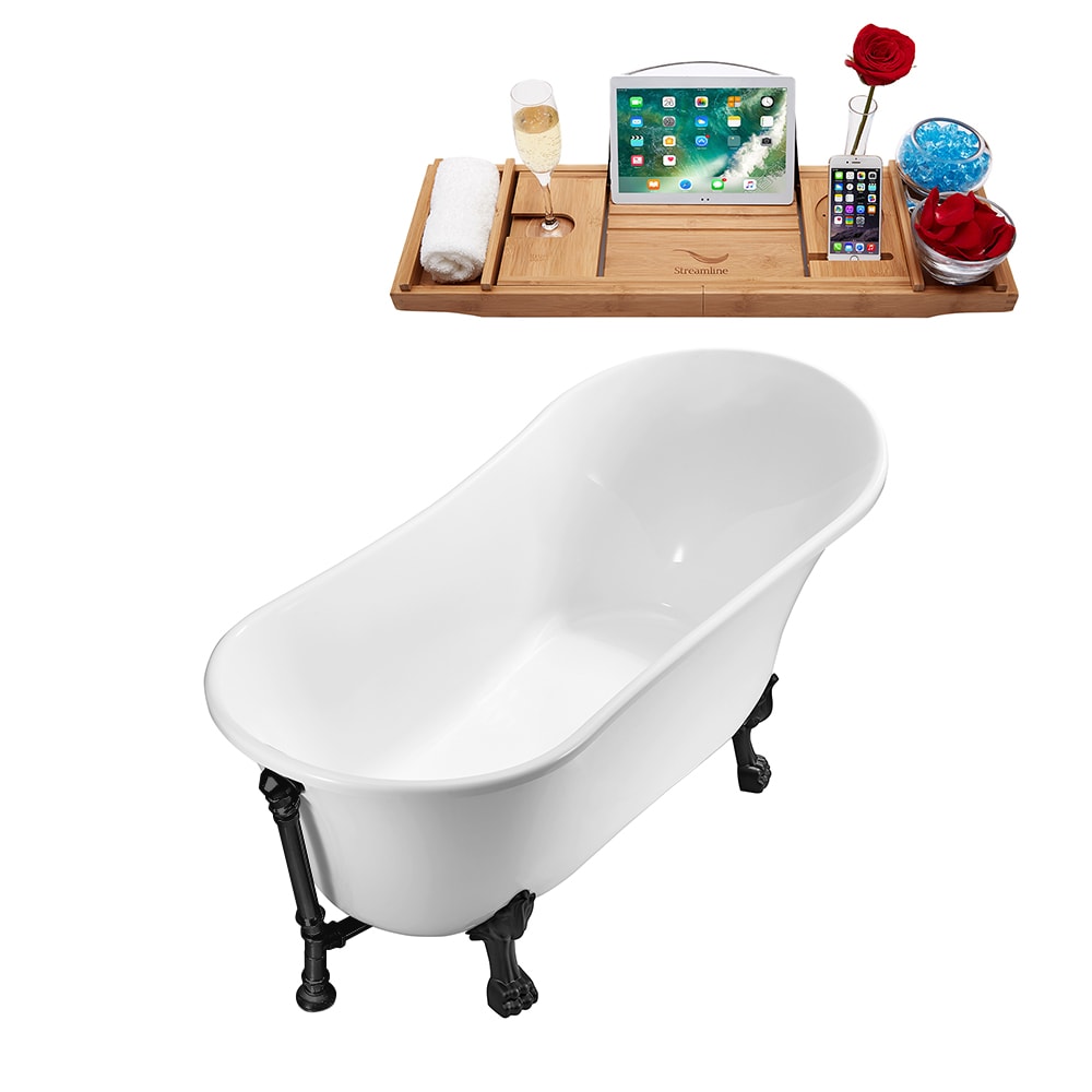 59 inch Streamline N341BL-BL Soaking Clawfoot Tub and Tray With External Drain