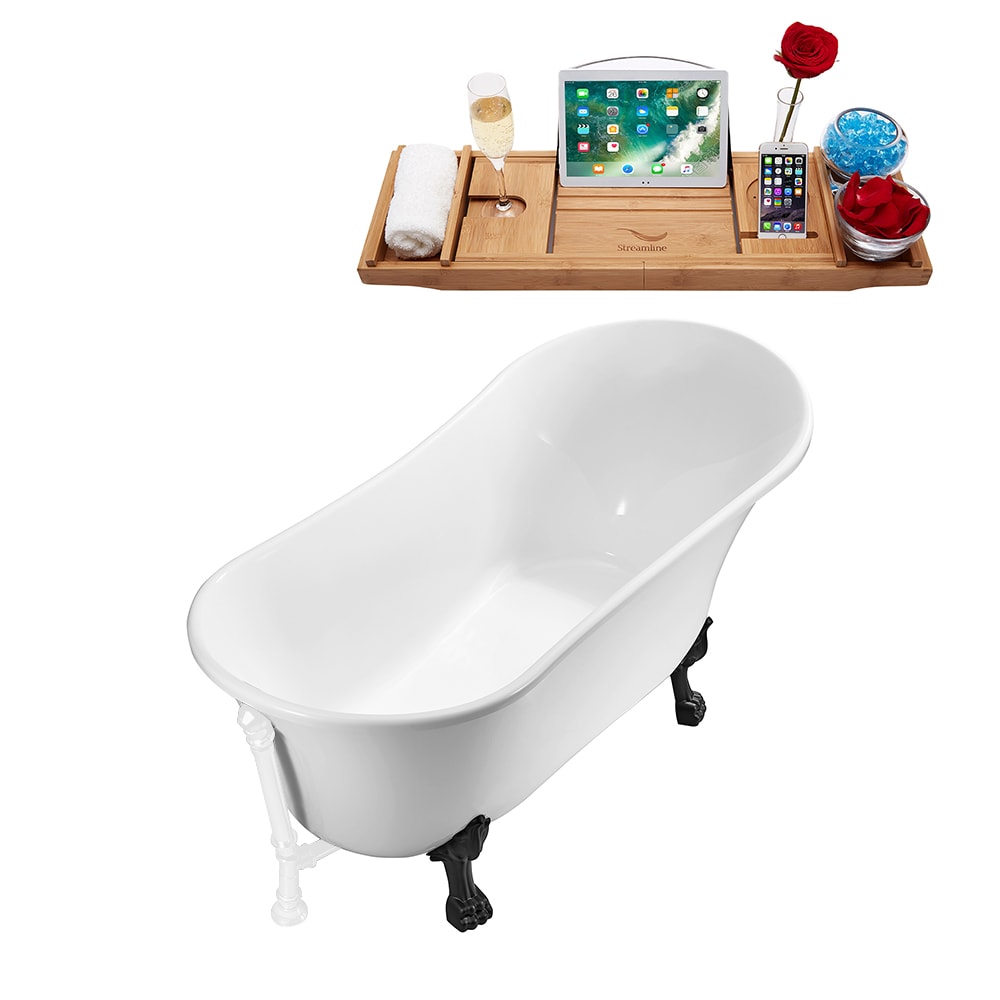 59 inch Streamline N341BL-WH Soaking Clawfoot Tub and Tray With External Drain