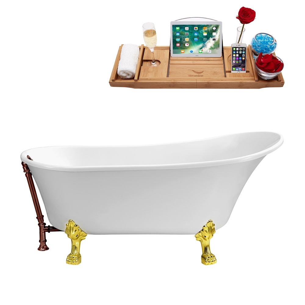 59 inch Streamline N341GLD-ORB Soaking Clawfoot Tub and Tray With External Drain