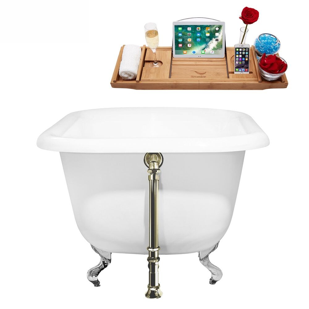 66 inch Cast Iron R5100CH-BNK Soaking Clawfoot Tub and Tray with External Drain