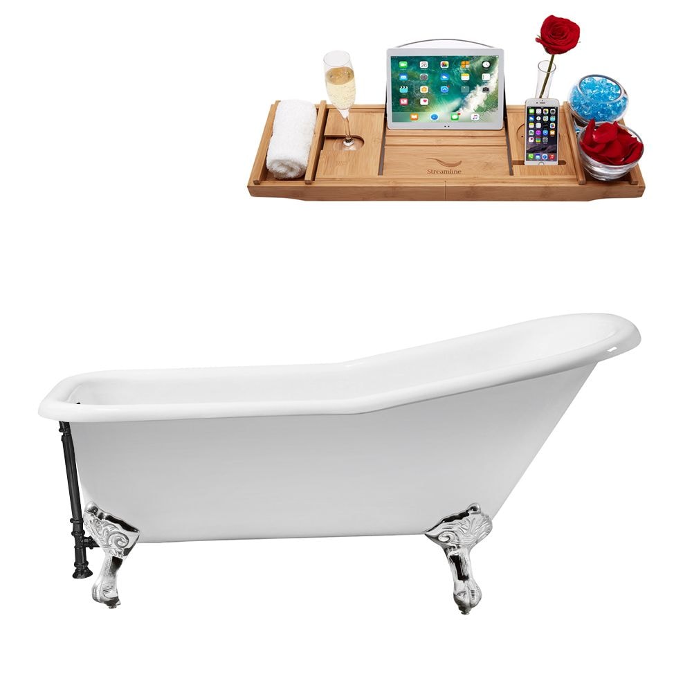 66 inch Cast Iron R5281CH-BL Soaking Clawfoot Tub and Tray with External Drain