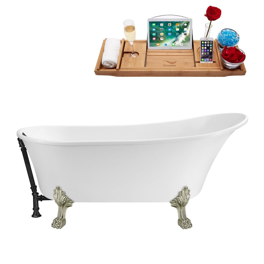 67 inch Streamline N340BNK-BL Soaking Clawfoot Tub and Tray with External Drain
