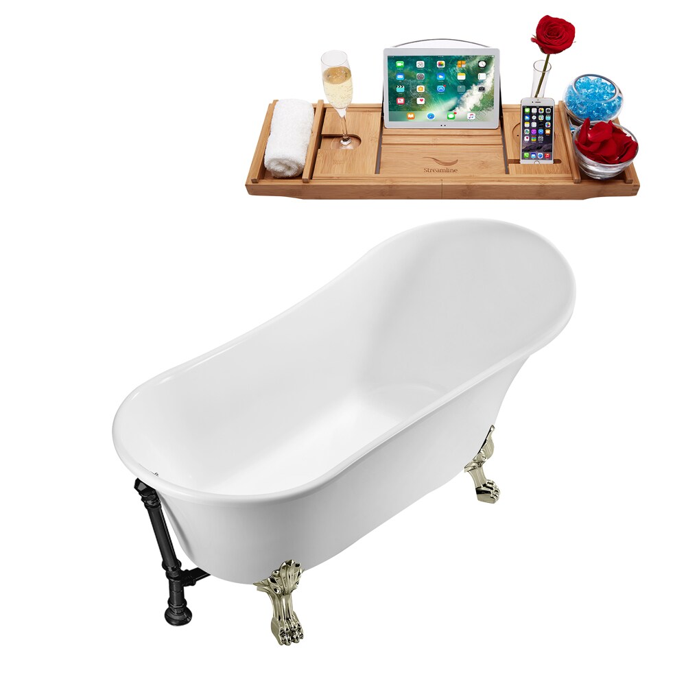 67 inch Streamline N340BNK-BL Soaking Clawfoot Tub and Tray with External Drain