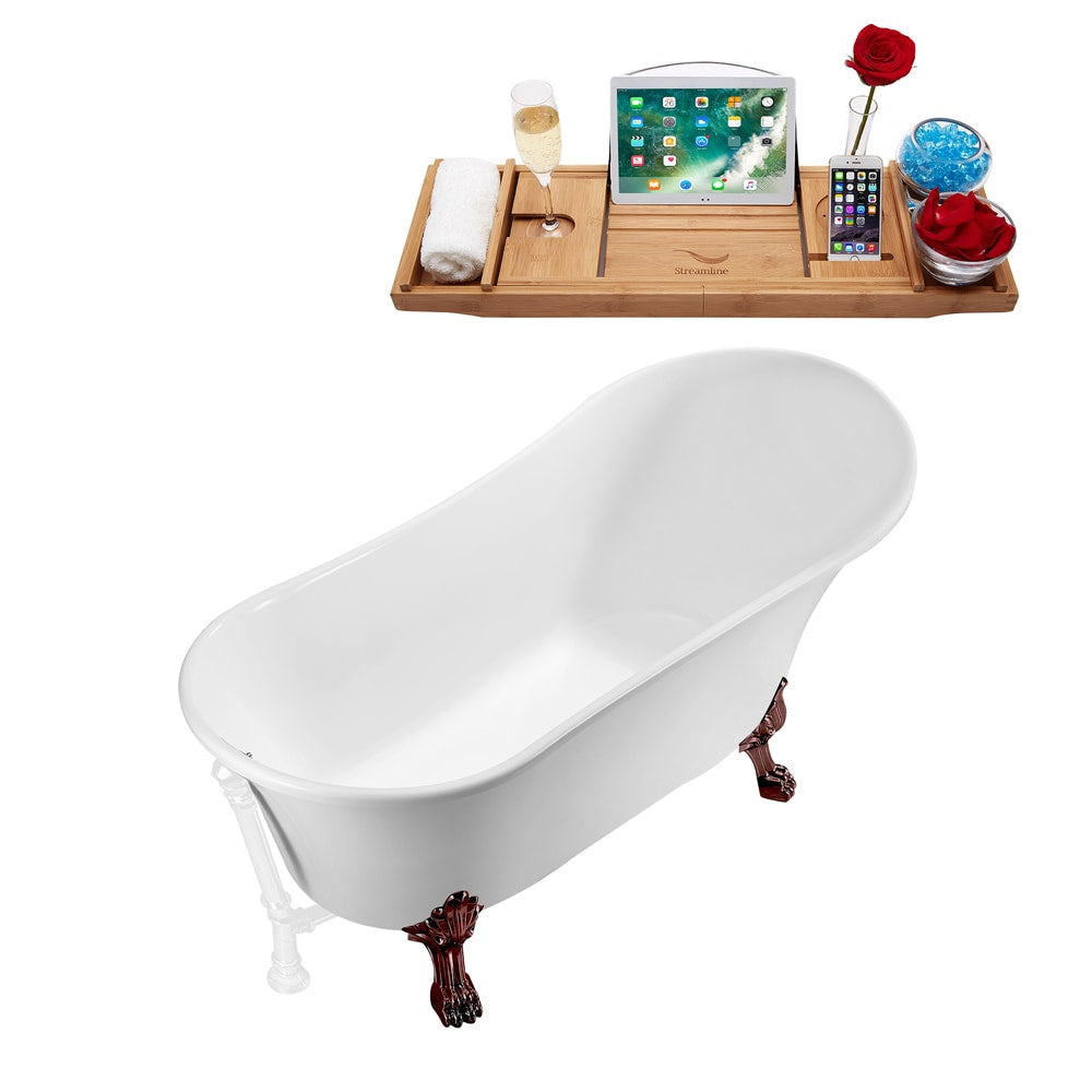 59 inch Streamline N341ORB-WH Soaking Clawfoot Tub and Tray with External Drain
