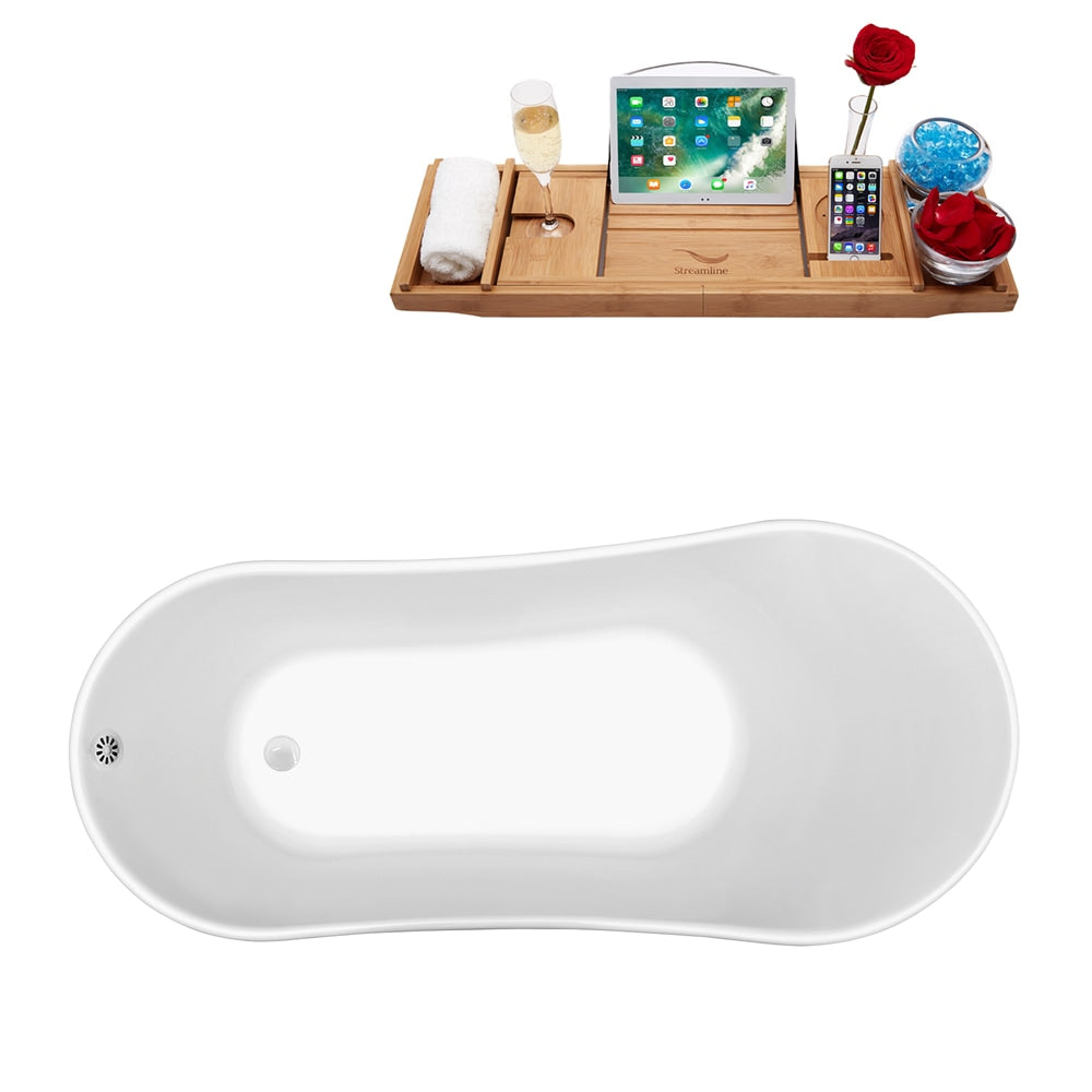 59 inch Streamline N341ORB-WH Soaking Clawfoot Tub and Tray with External Drain