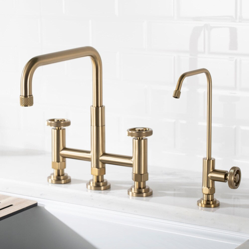 Robinet pont à 2 poignées et robinet de filtration Urbix en or brossé