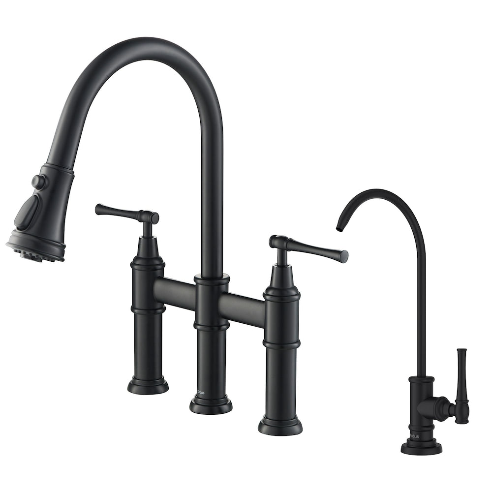 Allyn 2-Handle Bridge Faucet and Filtration Faucet in Matte Black