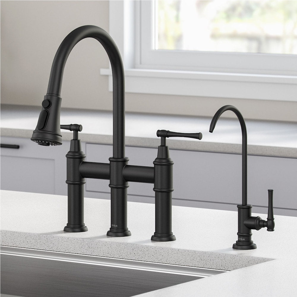 Allyn 2-Handle Bridge Faucet and Filtration Faucet in Matte Black