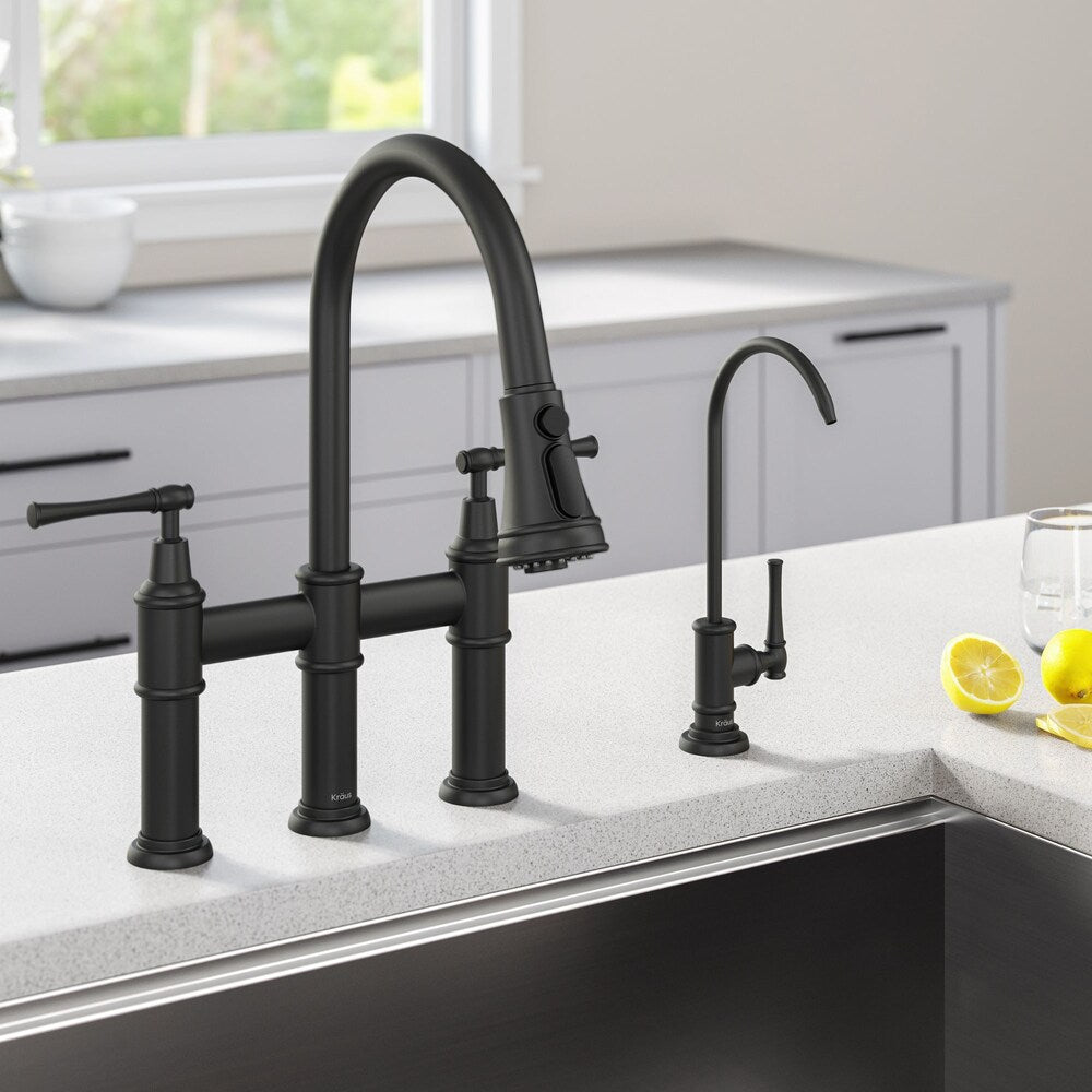 Allyn 2-Handle Bridge Faucet and Filtration Faucet in Matte Black