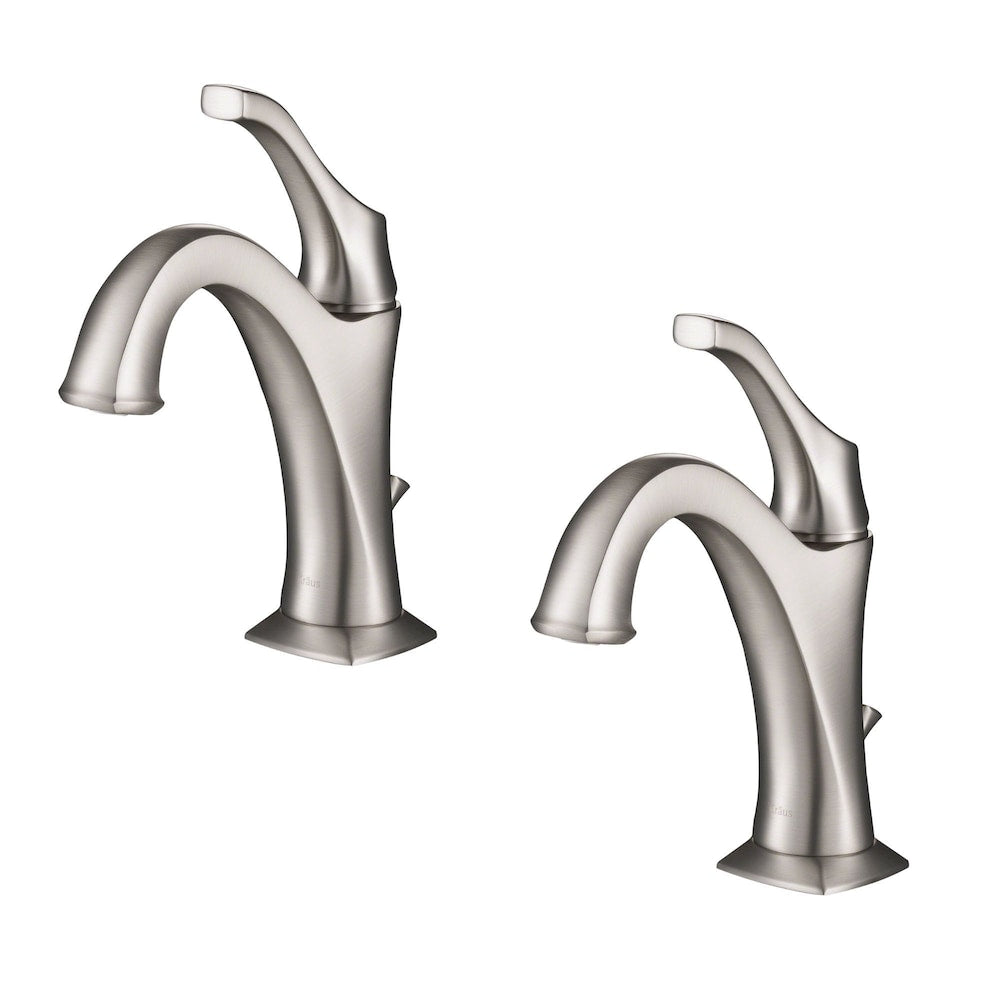 Stainless Steel Single Handle Basin Faucet with Drain and Deck Plate (2-Pack)