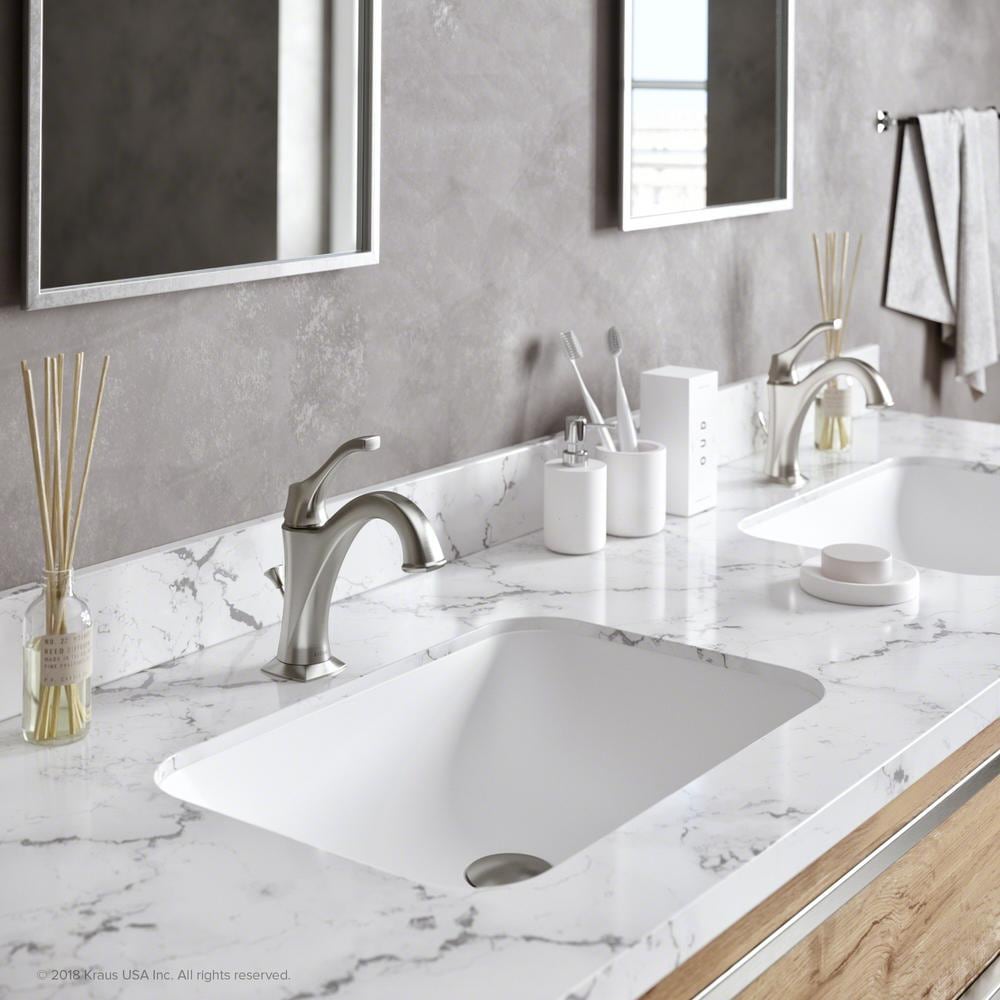 Stainless Steel Single Handle Basin Faucet with Drain and Deck Plate (2-Pack)
