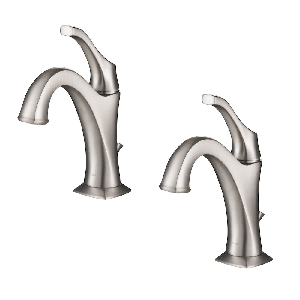 Stainless Steel Single Handle Basin Faucet with Drain and Deck Plate (2-Pack)
