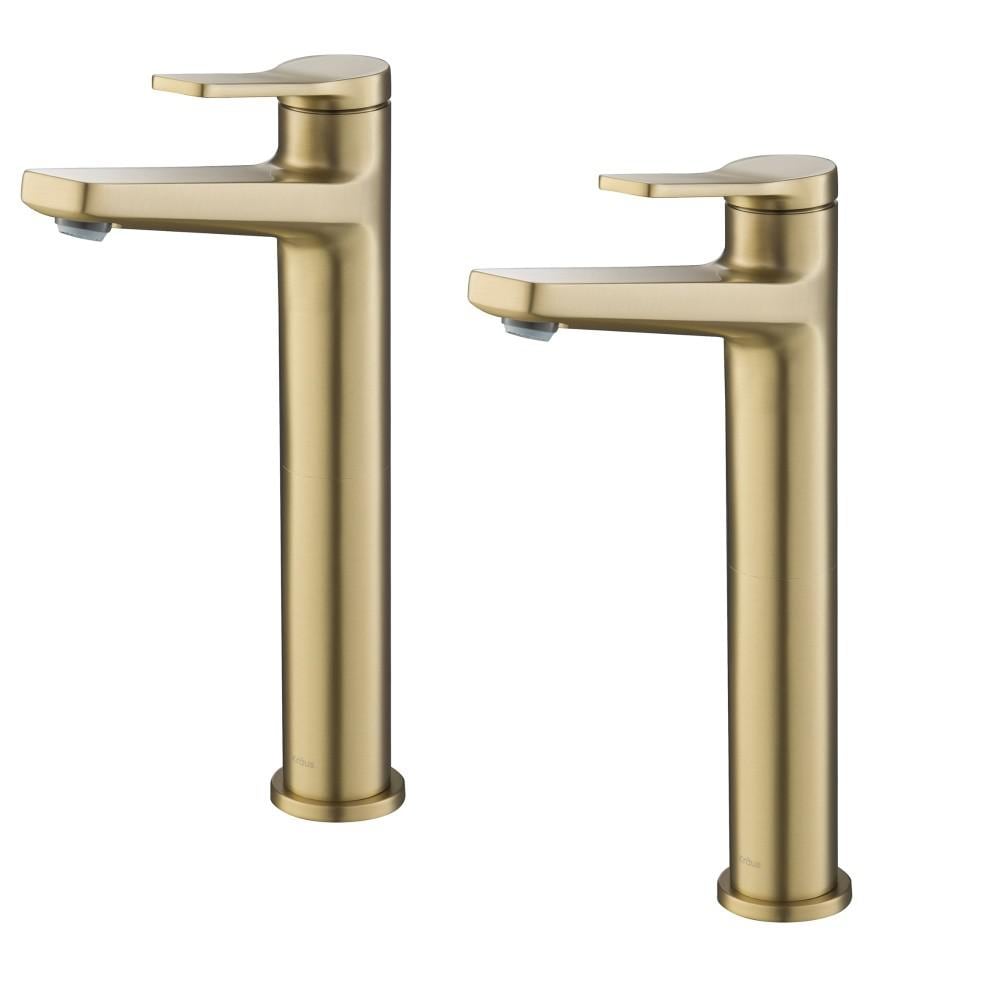 Indy Single Handle Vessel Bathroom Faucet in Brushed Gold (2-Pack)