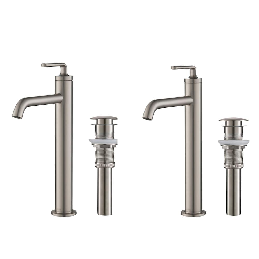 Single Handle Vessel Sink Faucet with Drain in Spot Free Stainless Steel (2-Pack)
