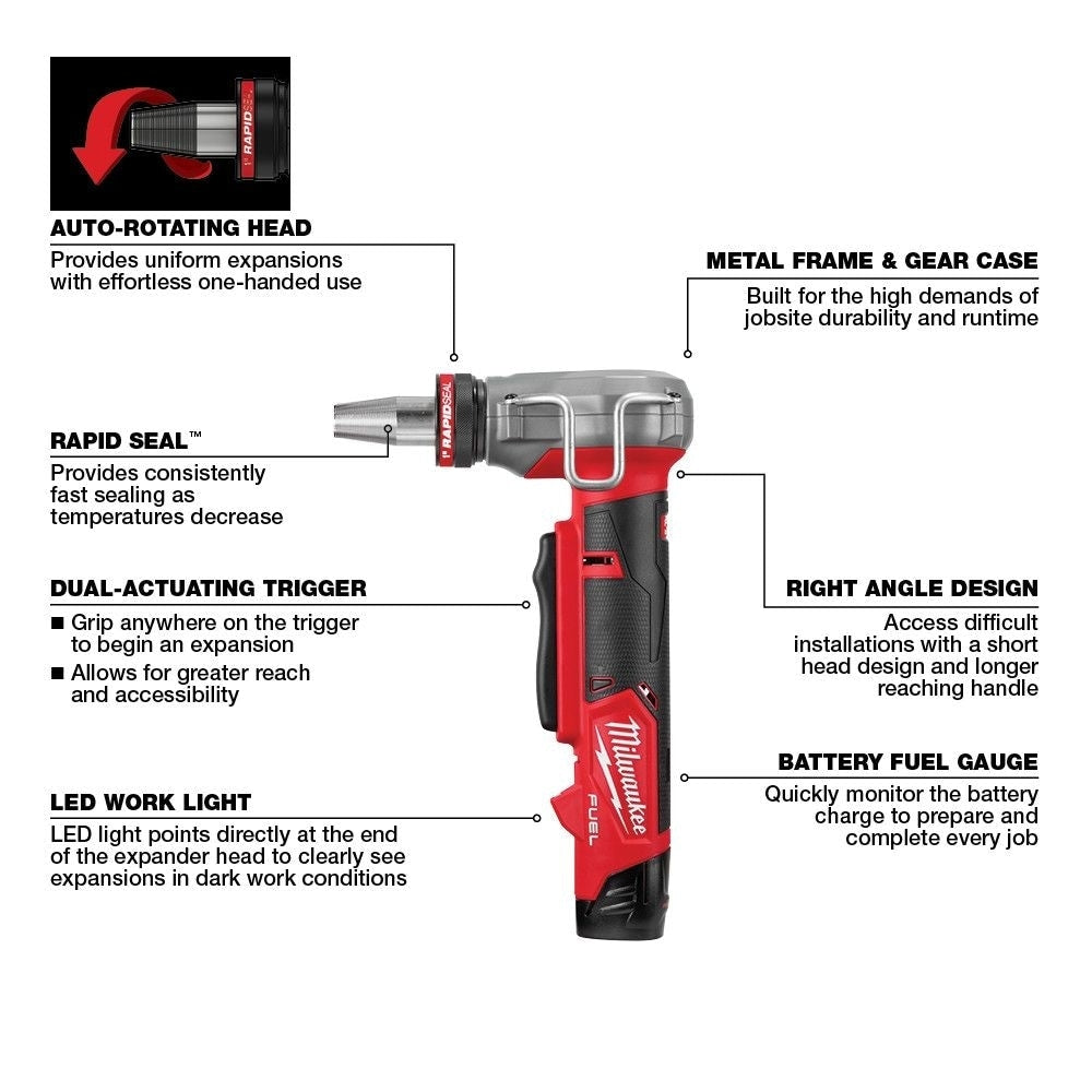 3/8 -inch - 1 -inch M12 Fuel Cordless PEX Expansion Tool with 3 Rapid Seal Expansion Heads