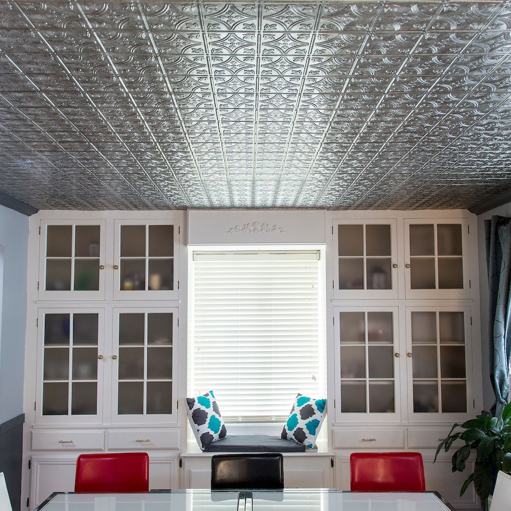 Tuile de plafond à coller traditionnelle 1, 2x4, finition argent hachurée, paquet de 5 (40 pieds carrés)