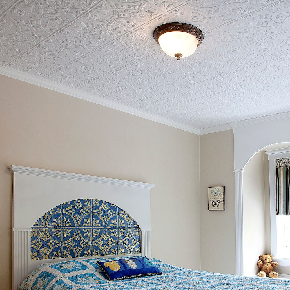 Tuile de plafond à coller traditionnelle 2, 2x4, blanc mat pouvant être peint, paquet de 5 (40 pieds carrés)