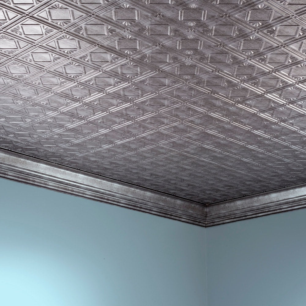 Carreaux de plafond à coller traditionnels 4, 2 x 4, finition argentée hachurée, paquet de 5 (40 pieds carrés)