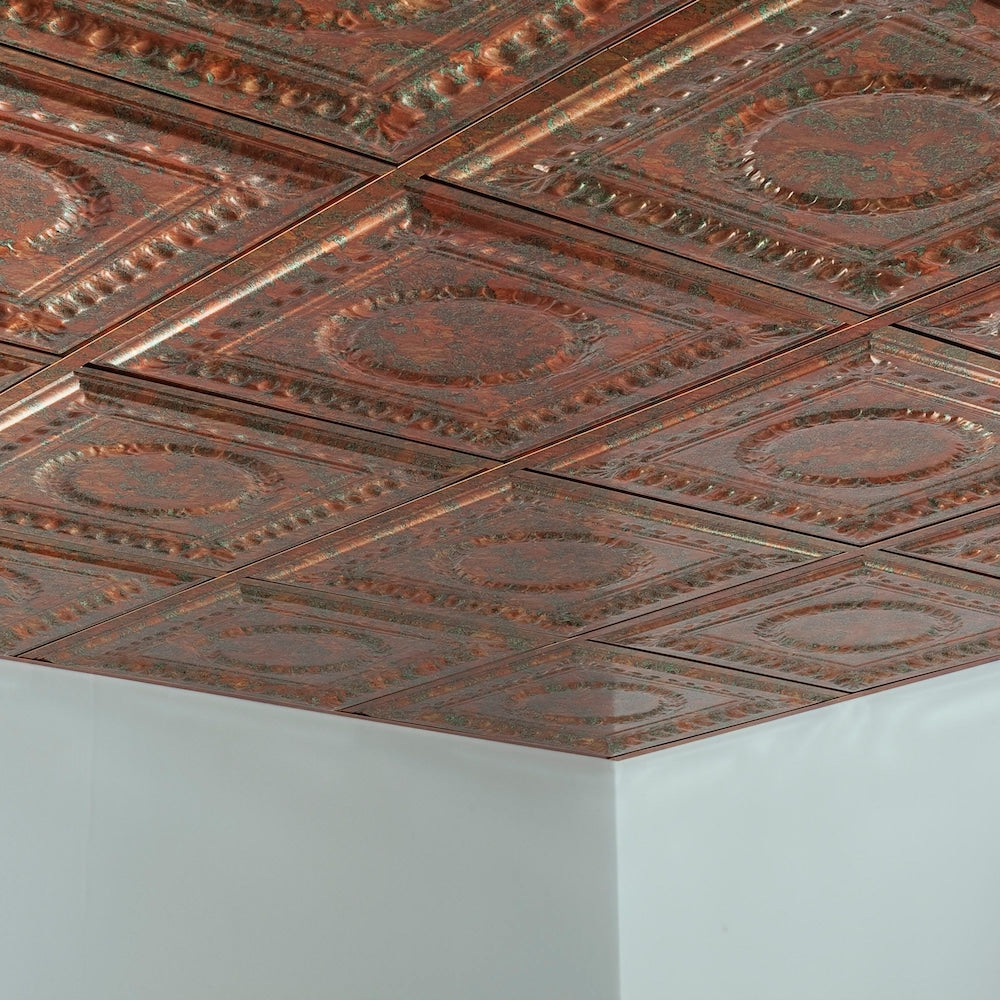 Rosace, dalle de plafond à poser 2x2, finition fantaisie cuivre, paquet de 5 (20 pi2)