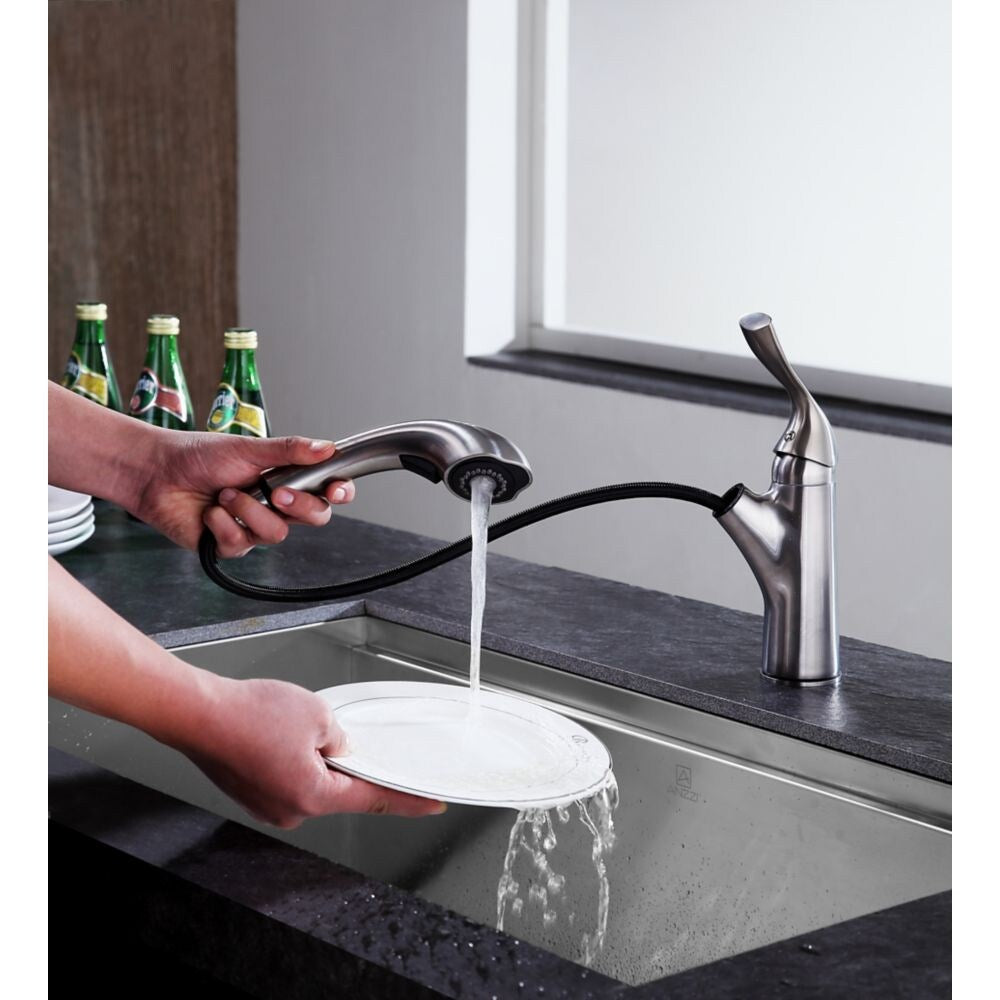 Di Piazza Single-Handle Pull-Out Sprayer Kitchen Faucet in Brushed Nickel