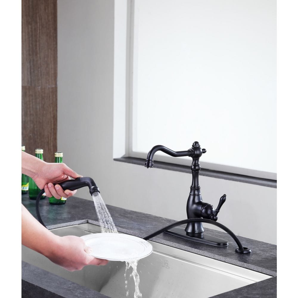 Highland Single-Handle Standard Kitchen Faucet with Side Sprayer in Oil Rubbed Bronze
