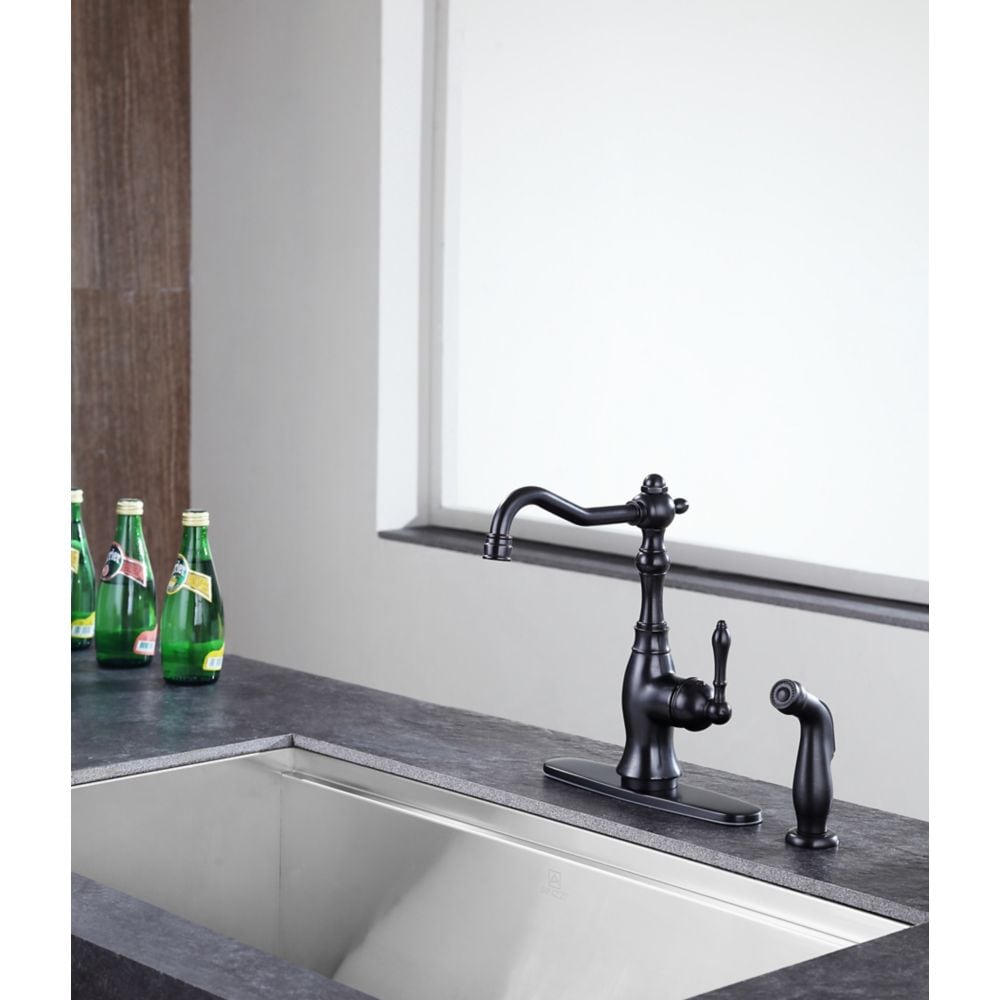 Highland Single-Handle Standard Kitchen Faucet with Side Sprayer in Oil Rubbed Bronze