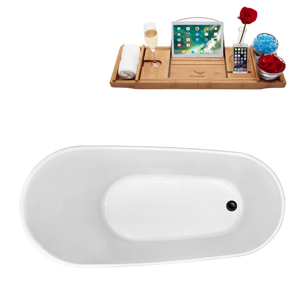 63 inch Streamline N460-IN-BL Soaking Freestanding Tub and Tray with Internal Drain