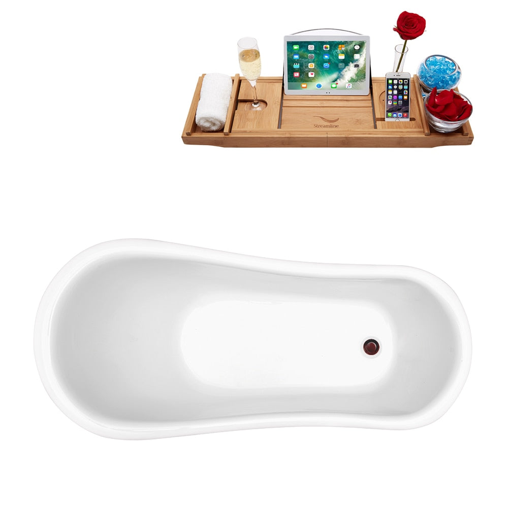 61 inch Streamline N480CH-IN-ORB Soaking Clawfoot Tub and Tray with Internal Drain